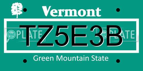 TZ5E3B Vermont License Plate