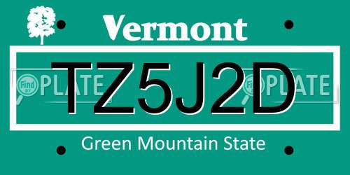 TZ5J2D Vermont License Plate