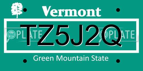 TZ5J2Q Vermont License Plate
