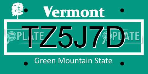 TZ5J7D Vermont License Plate