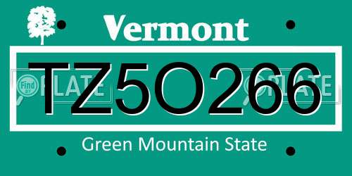 TZ5O266 Vermont License Plate
