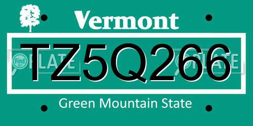 TZ5Q266 Vermont License Plate