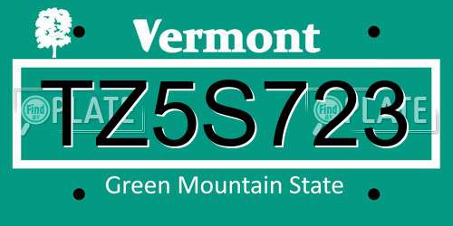 TZ5S723 Vermont License Plate