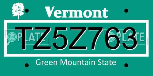 TZ5Z763 Vermont License Plate