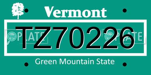 TZ70226 Vermont License Plate