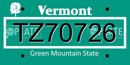 TZ70726 Vermont License Plate