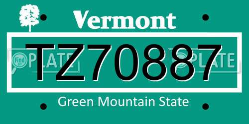 TZ70887 Vermont License Plate