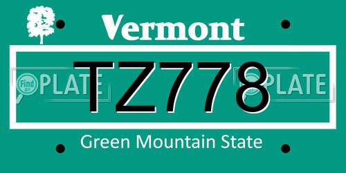 TZ778 Vermont License Plate