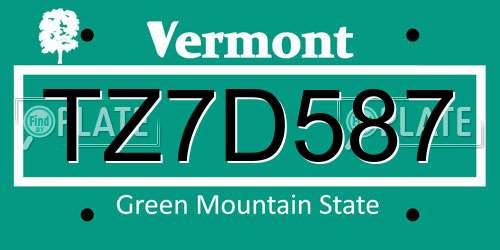 TZ7D587 Vermont License Plate