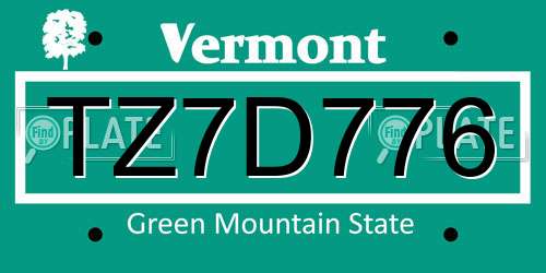 TZ7D776 Vermont License Plate