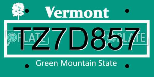 TZ7D857 Vermont License Plate