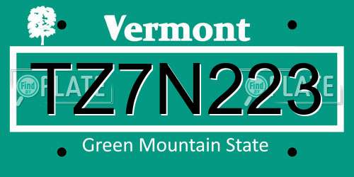 TZ7N223 Vermont License Plate