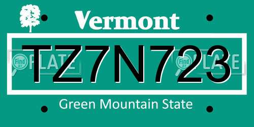 TZ7N723 Vermont License Plate