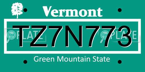 TZ7N773 Vermont License Plate