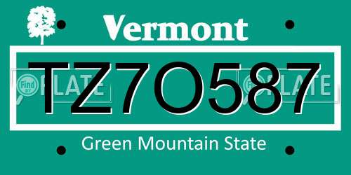 TZ7O587 Vermont License Plate