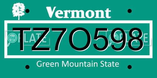 TZ7O598 Vermont License Plate
