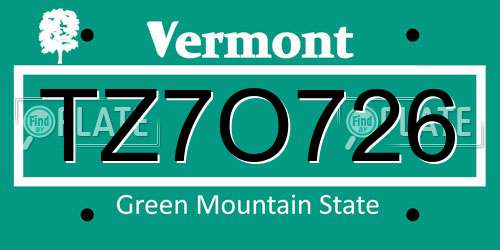TZ7O726 Vermont License Plate
