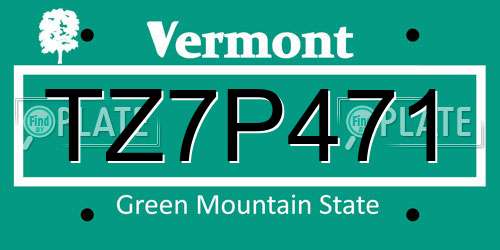 TZ7P471 Vermont License Plate