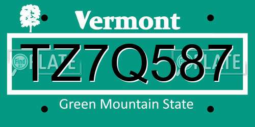 TZ7Q587 Vermont License Plate
