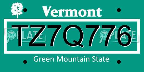 TZ7Q776 Vermont License Plate