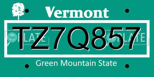 TZ7Q857 Vermont License Plate