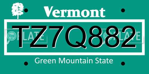 TZ7Q882 Vermont License Plate