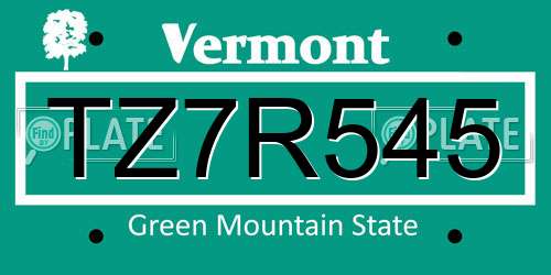 TZ7R545 Vermont License Plate