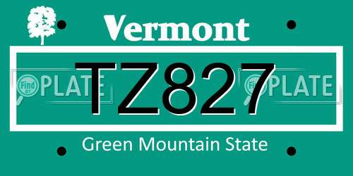 TZ827 Vermont License Plate