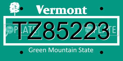 TZ85223 Vermont License Plate