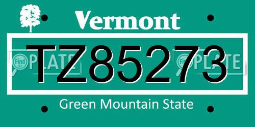 TZ85273 Vermont License Plate