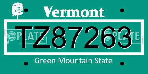 TZ87263 Vermont License Plate