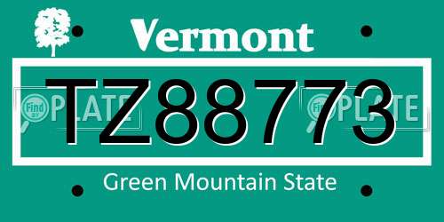 TZ88773 Vermont License Plate