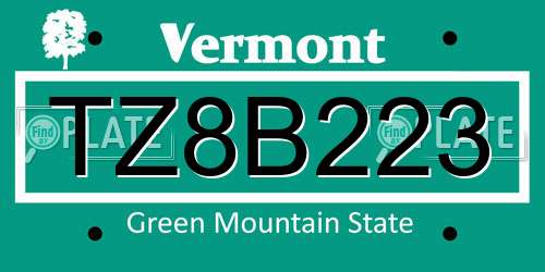 TZ8B223 Vermont License Plate