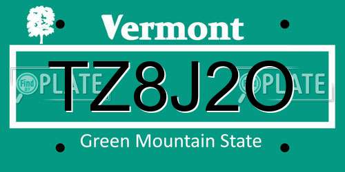 TZ8J2O Vermont License Plate