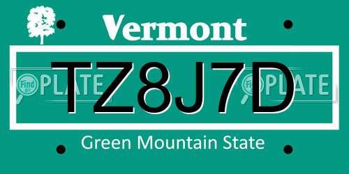 TZ8J7D Vermont License Plate