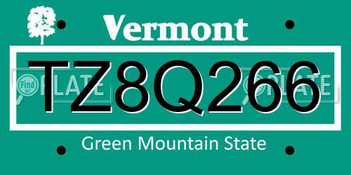 TZ8Q266 Vermont License Plate