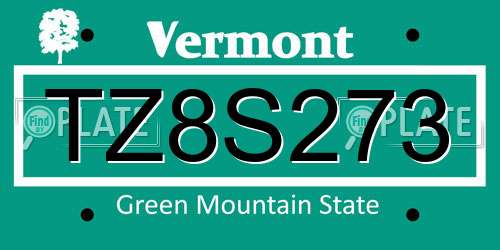 TZ8S273 Vermont License Plate