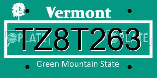 TZ8T263 Vermont License Plate