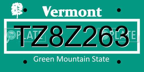 TZ8Z263 Vermont License Plate