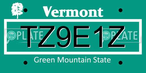 TZ9E1Z Vermont License Plate