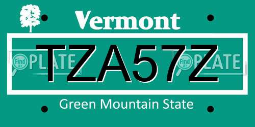TZA57Z Vermont License Plate