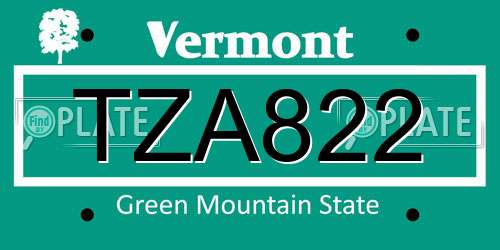 TZA822 Vermont License Plate