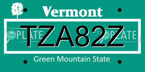 TZA82Z Vermont License Plate