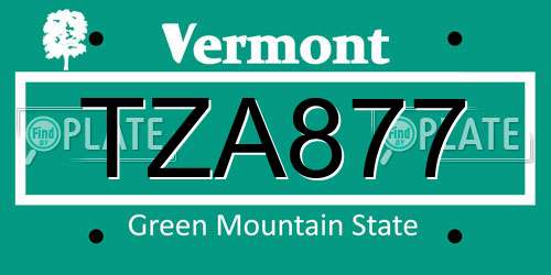 TZA877 Vermont License Plate