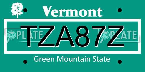 TZA87Z Vermont License Plate