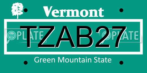TZAB27 Vermont License Plate