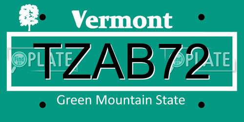 TZAB72 Vermont License Plate