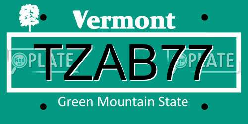 TZAB77 Vermont License Plate