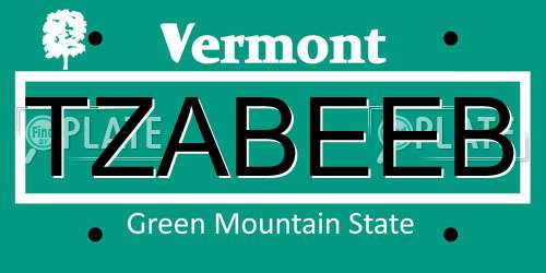 TZABEEB Vermont License Plate