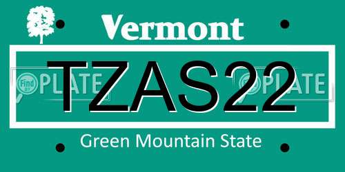 TZAS22 Vermont License Plate